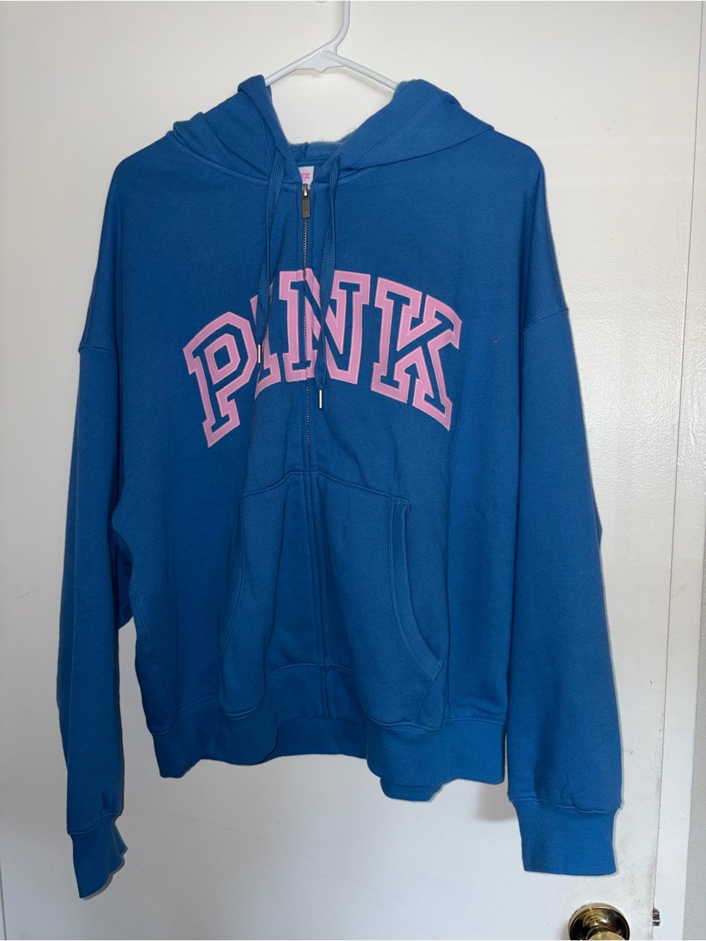 PINK Victoria's Secret Blue Zip-Up Hoodie with Pink Logo